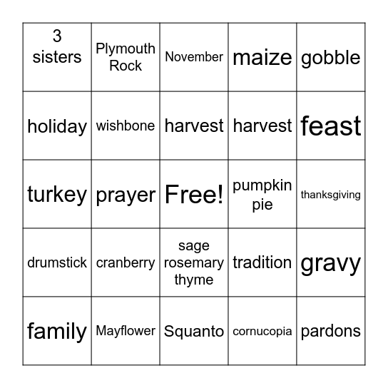 TOTALLY TURKEY Bingo Card