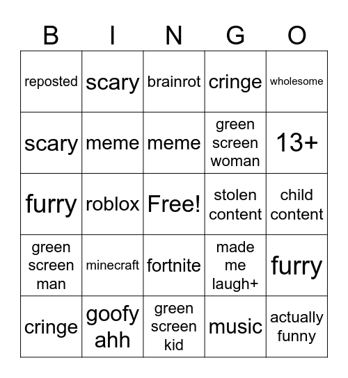 youtube shorts Bingo Card