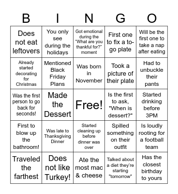 Find A Family Member Who... Bingo Card