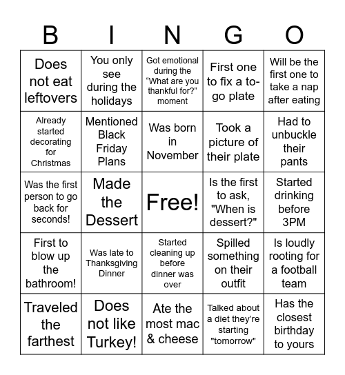 Find A Family Member Who... Bingo Card
