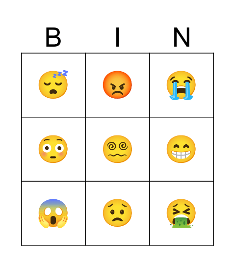 Emotion Bingo Card