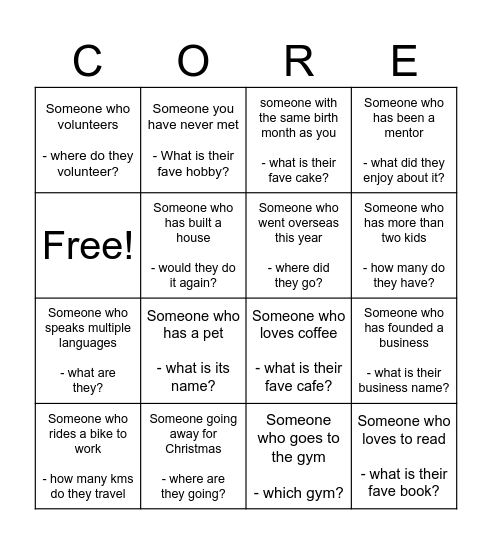 CORE BINGO Card