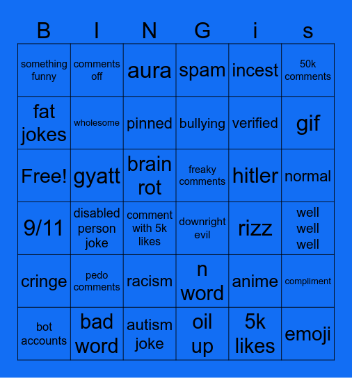 Instagram Reels bingo Card