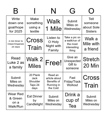 Sole Sisters - December Bingo Card