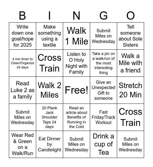 Sole Sisters - December Bingo Card