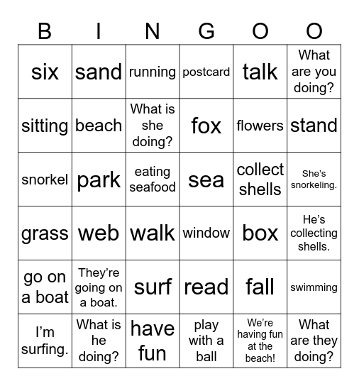 UNIT 5: WE'RE HAVING FUN AT THE BEACH! Bingo Card