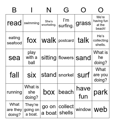 UNIT 5: WE'RE HAVING FUN AT THE BEACH! Bingo Card