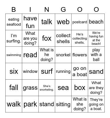 UNIT 5: WE'RE HAVING FUN AT THE BEACH! Bingo Card