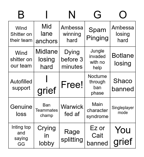 Plat Police Bingo Card