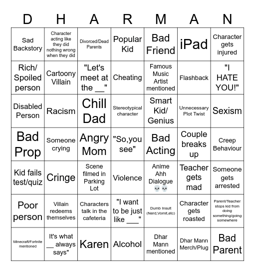 Dhar Man Bingo Card