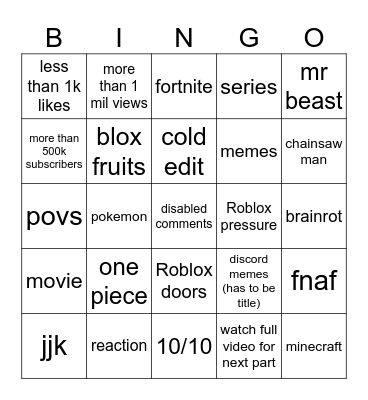 Untitled Bingo Card