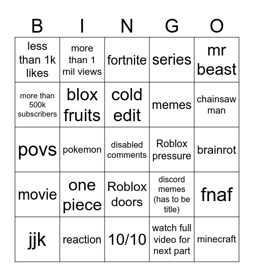 Untitled Bingo Card