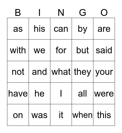 List 1b/d Bingo Card