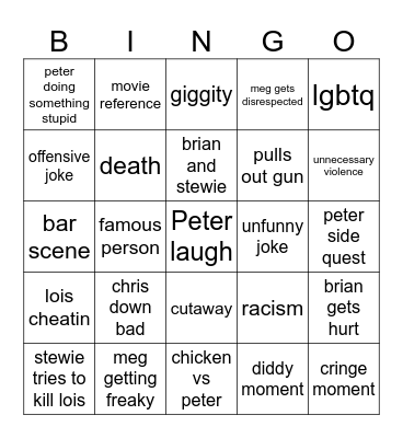 family guy Bingo Card