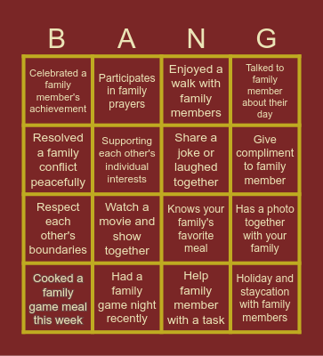 FAMILY BANG Bingo Card