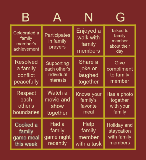 FAMILY BANG Bingo Card