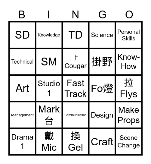 Fast Track Bingo Card