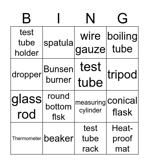 Lab apparatus Bingo Card