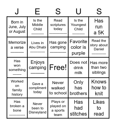 Get to Know You Bingo Card