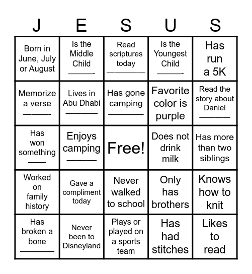 Get to Know You Bingo Card