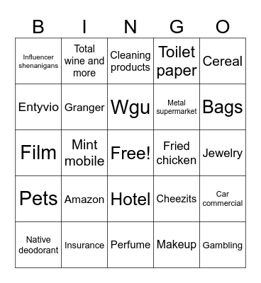 Ad Bingo Card