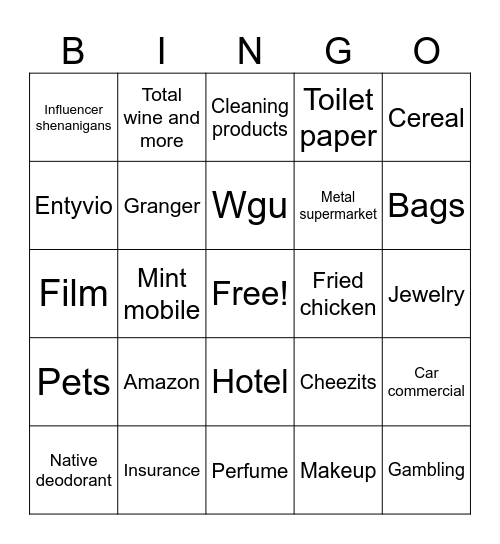 Ad Bingo Card