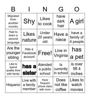 Family  Bingo Card