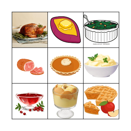 Thanksgiving - Food Bingo Card