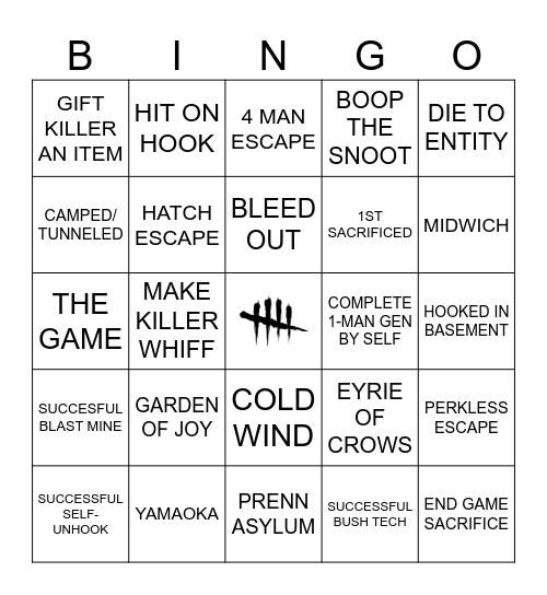 DBD SURVIVOR Bingo Card