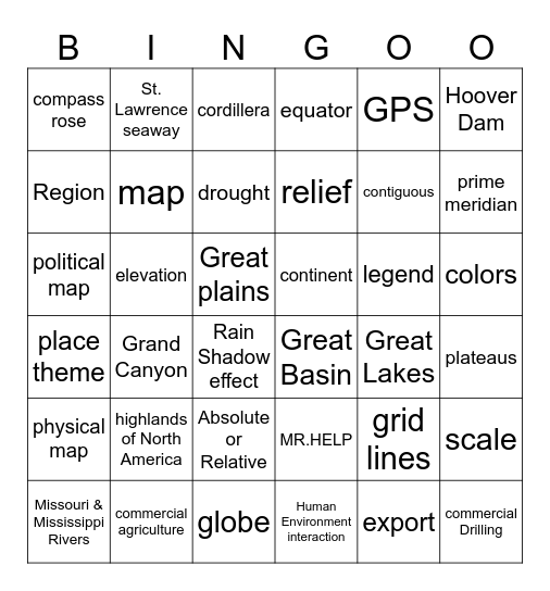 Geography Bingo Card