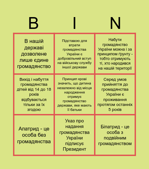 Оберіть 3 факти, які вчителька не говорила Bingo Card