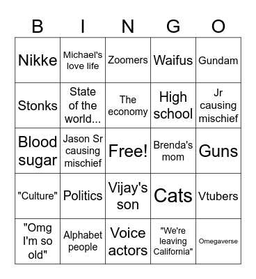Conversation topics every gathering Bingo Card