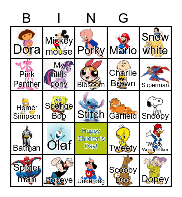 Cartoon Bingo Card