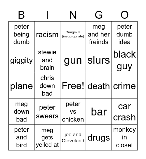 family guy bingo Card