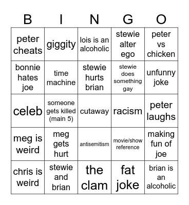 family guy Bingo Card