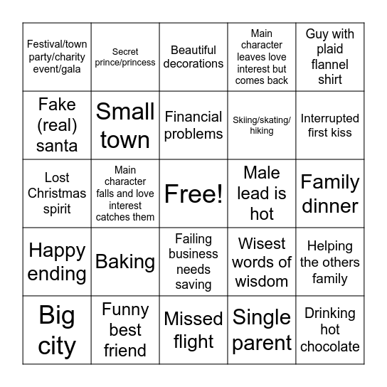 Hallmark movies Bingo Card