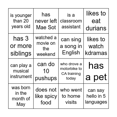 Find Someone Who Bingo Card