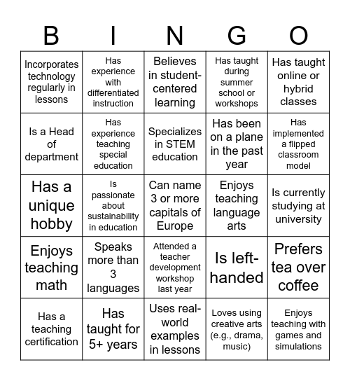 Human Bingo Card