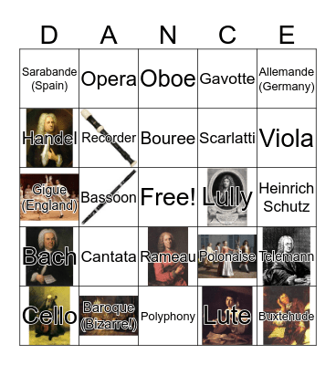 Baroque Dance Party Bingo Card