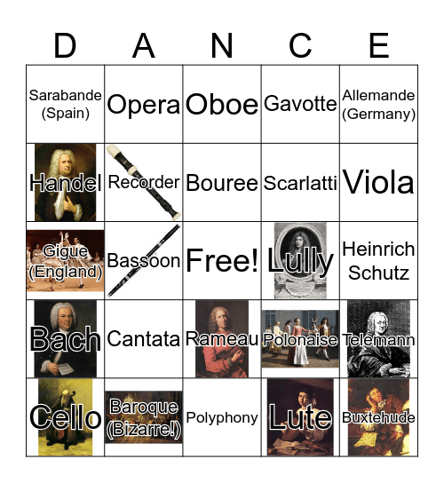 Baroque Dance Party Bingo Card