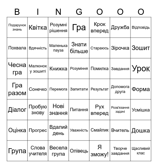 Контроль й оцінювання навчальних досягнень учнів в інклюзивному класі Bingo Card