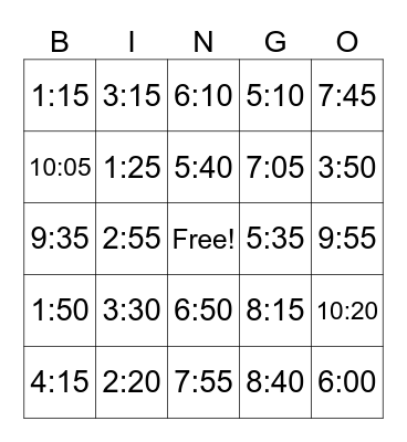 HRS OF THE DAY Bingo Card