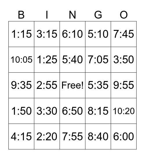 HRS OF THE DAY Bingo Card