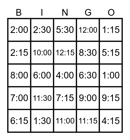 WHAT TIME IS IT? Bingo Card