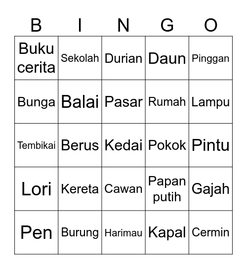 Kata Nama Bingo Card