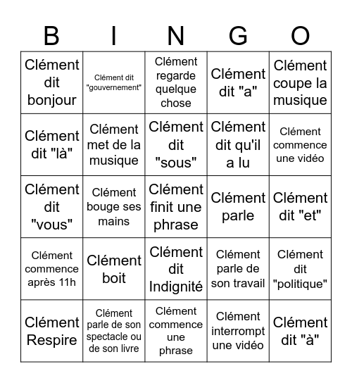 27/11 - Bingo clément Bingo Card