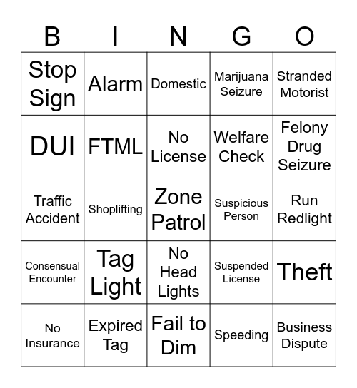 Shift Bingo Card