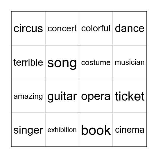 Vocab Bingo Card