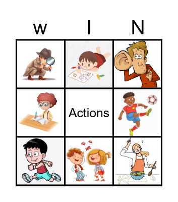 action words (verbs) Bingo Card