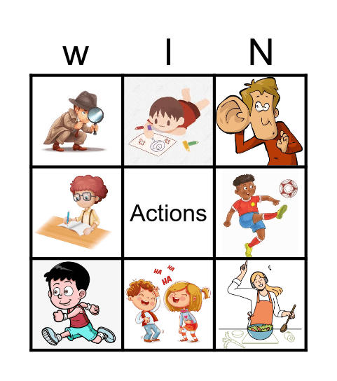 action words (verbs) Bingo Card
